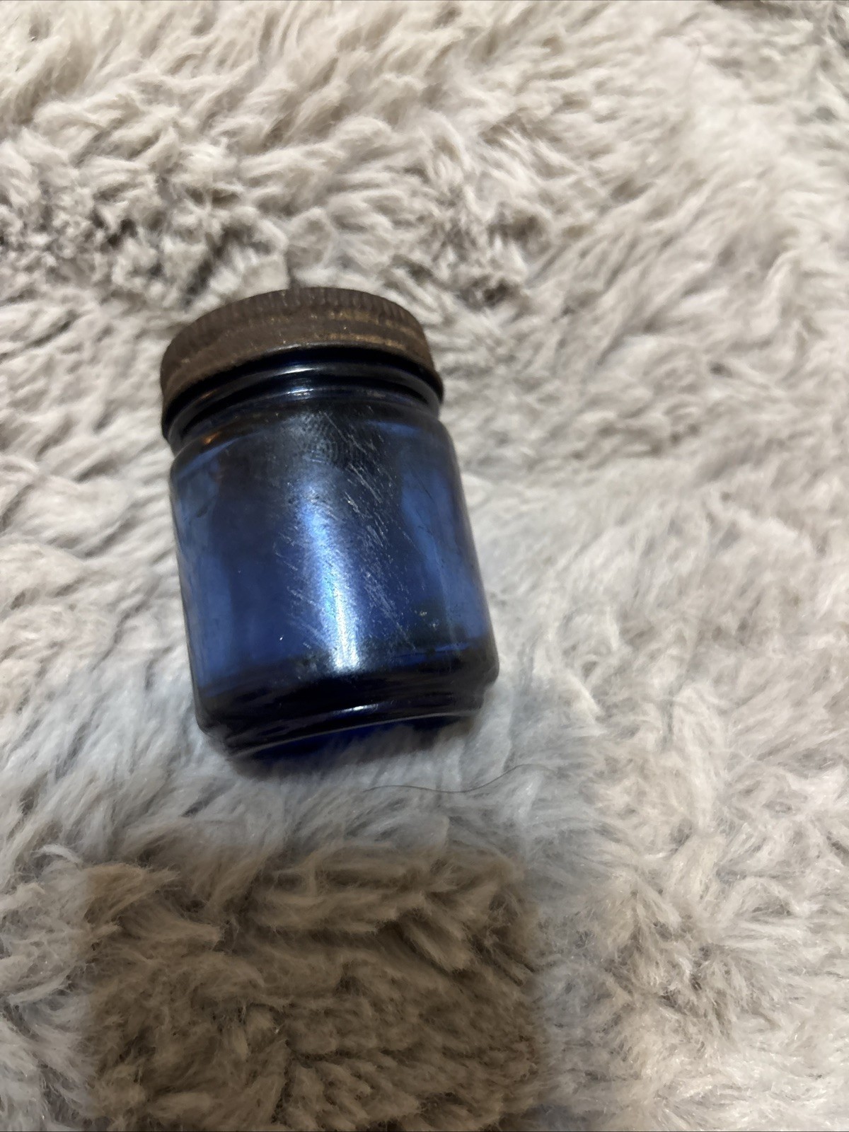 Vintage cobalt blue Vicks Vaporub jar, small blue glass jar