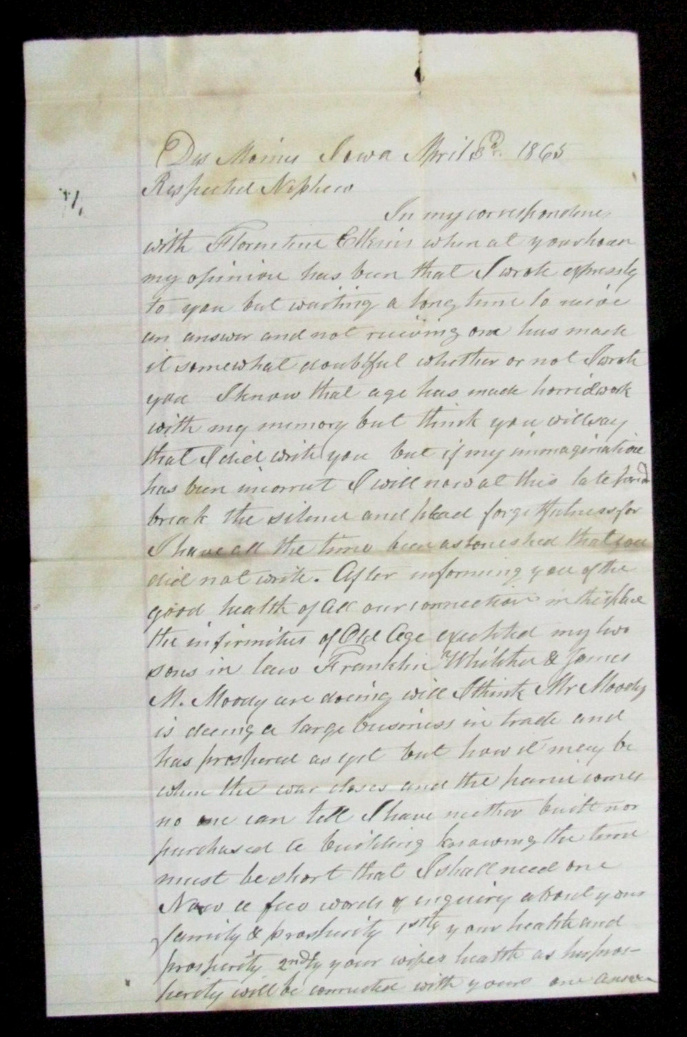 CIVIL WAR IOWA LETTER CELEBRATES THE FALL OF RICHMOND DES MOINES DOCTOR CIVIL WAR IOWA LETTER CELEBRATES THE FALL OF RICHMOND DES MOINES DOCTOR