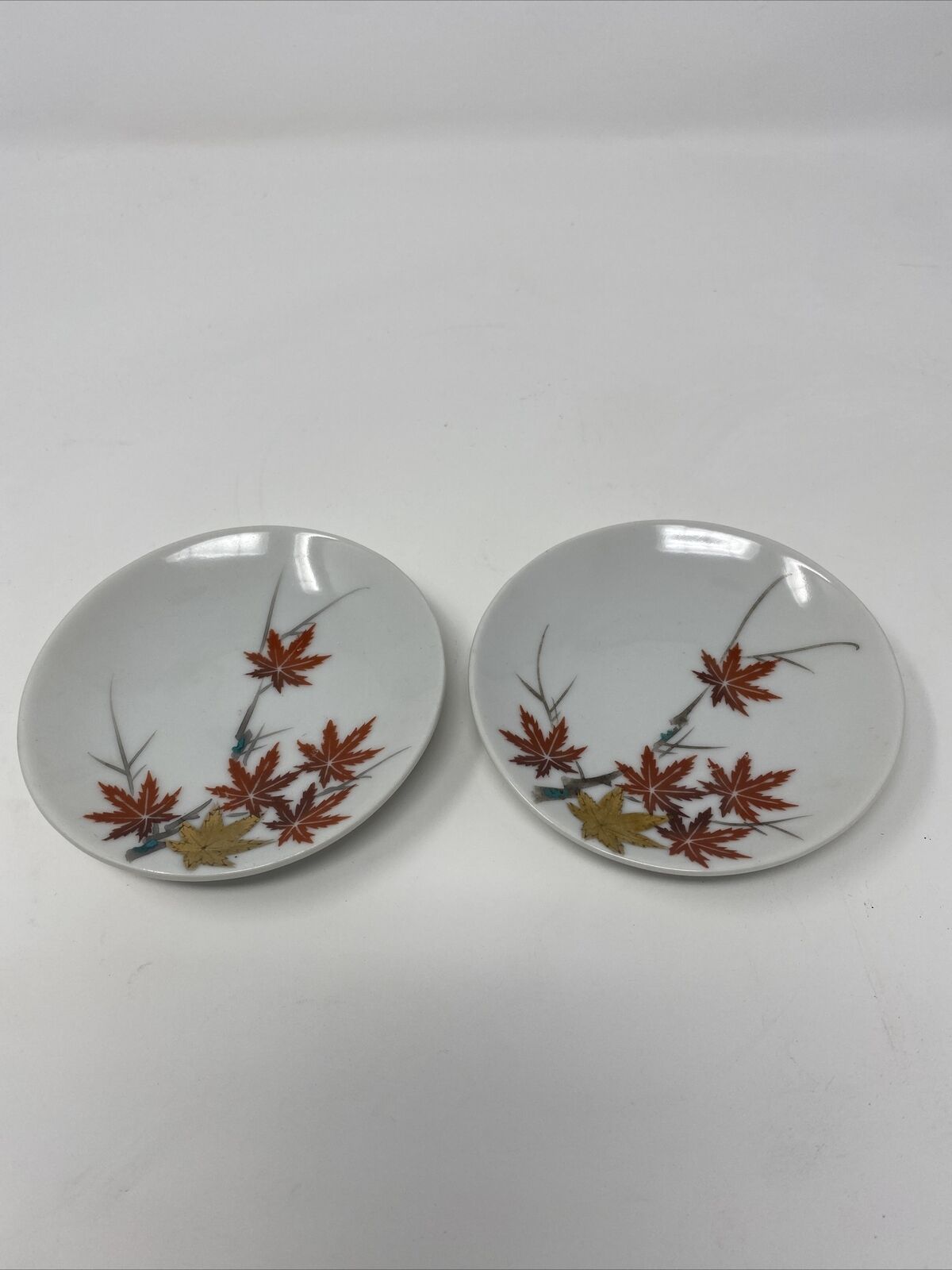 Vintage Japan Ceramic Sauce Bowl Small Plate Maple Leaf Gold 