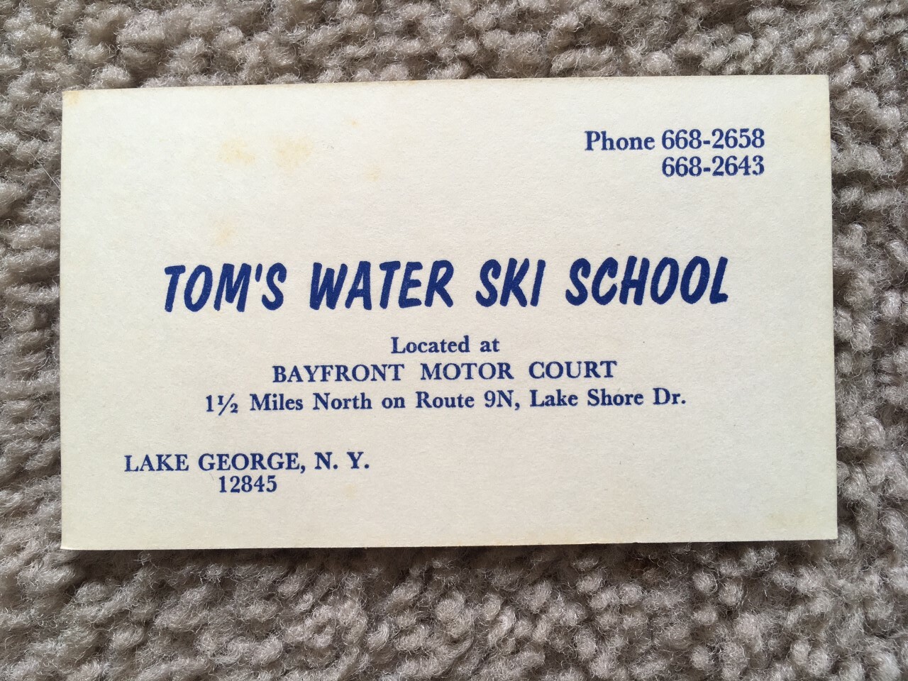 Vintage Tom\'s Water Ski School Lake George NY Business Advertising Card Rates 