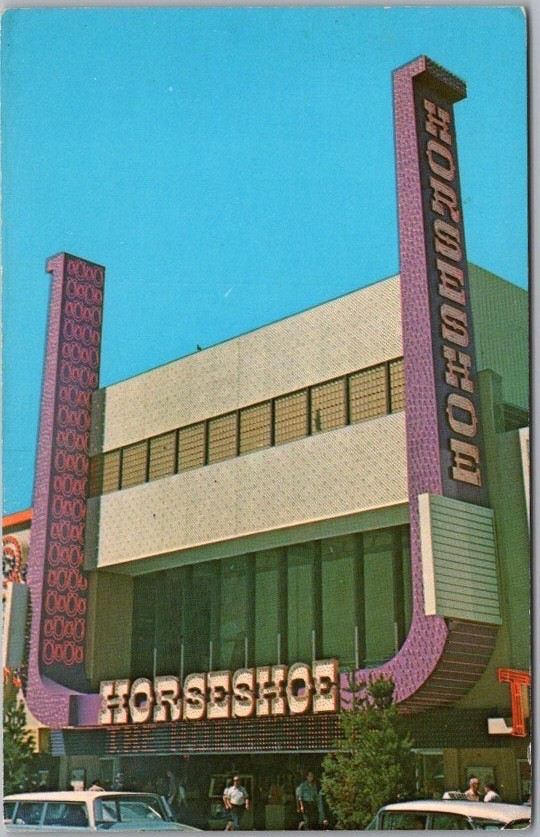 Vintage 1960s RENO, Nevada Postcard HORSESHOE CLUB CASINO Street View / c1960s