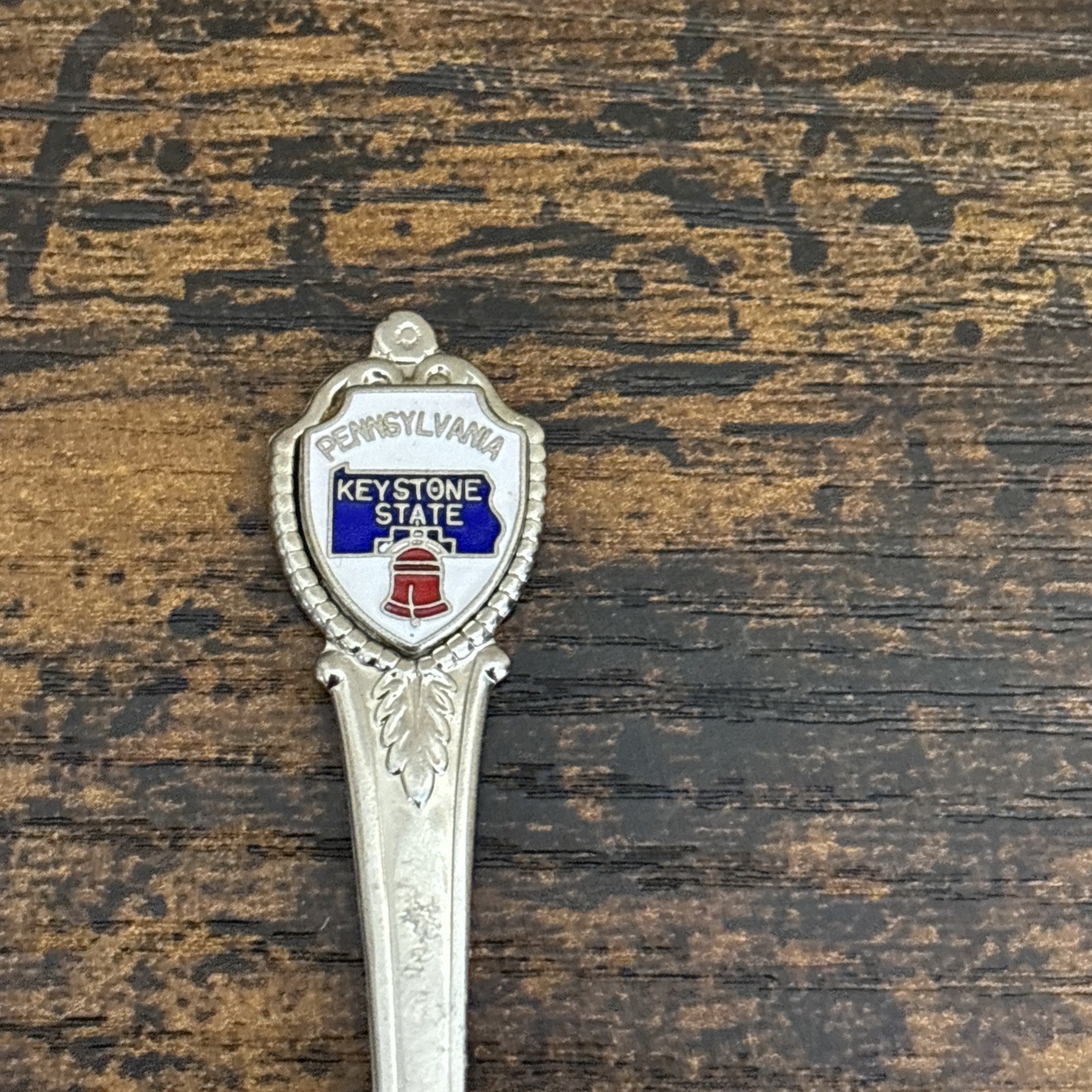 Vintage Pennsylvania Keystone State Souvenir Spoon - Enamel Liberty Bell Shield
