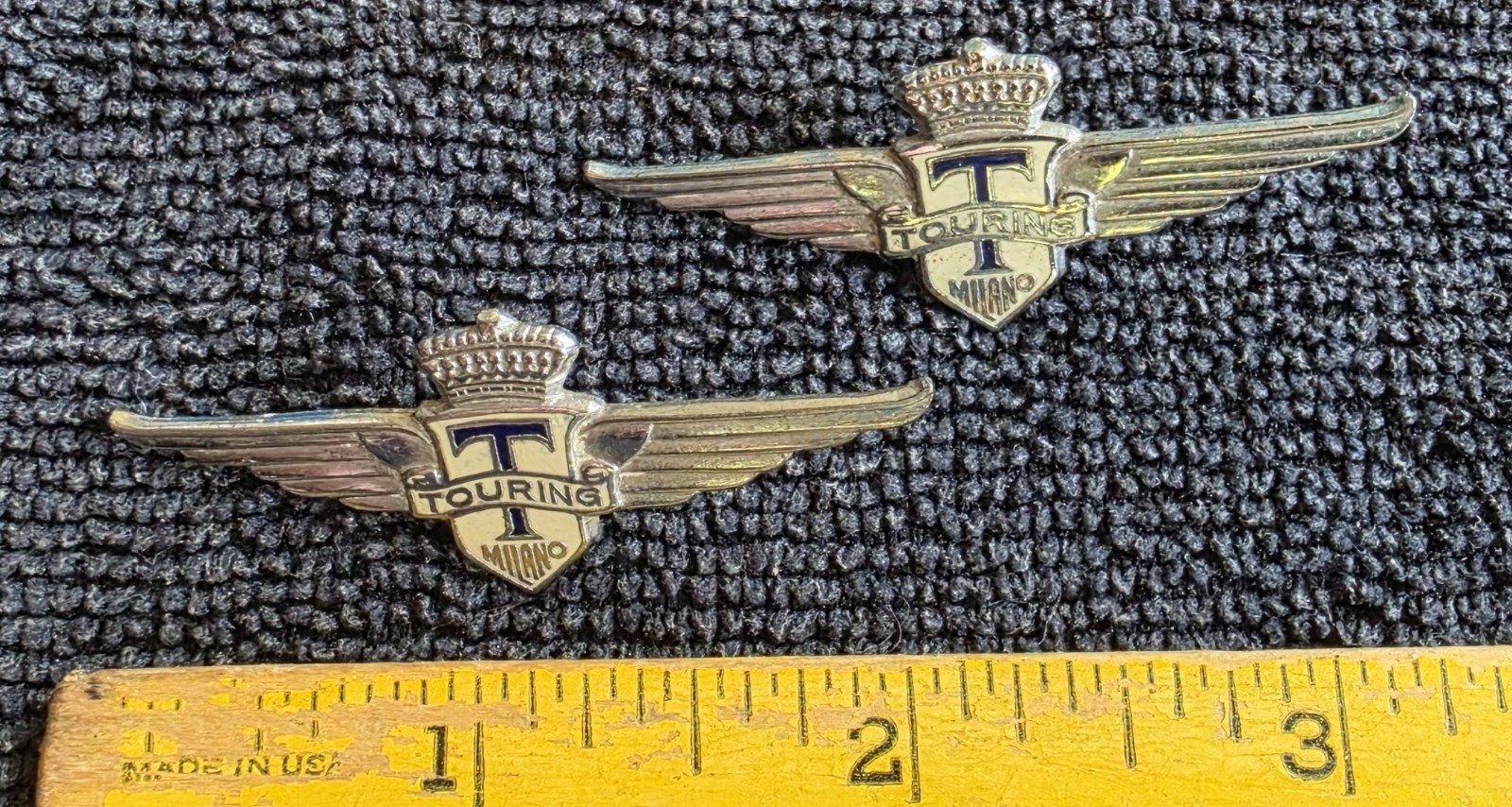 2 vintage winged fender badges from Carrozzeria Touring Milano - Maserati