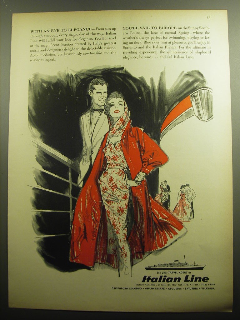 1958 Italian Line Cruise Ad - With an eye to elegance