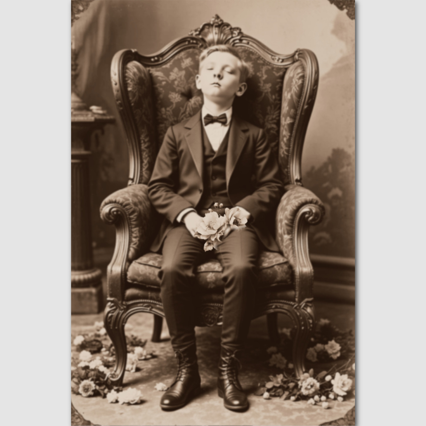 4 by 6 Young Boy Print Photo Post Mortem Child Funeral Flowers Victorian 2