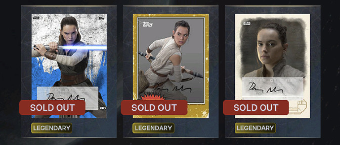 Star Wars Card Trader 2020 LEGENDARY-Live Signatures-Daisy Ridley-Rey-3 Cards