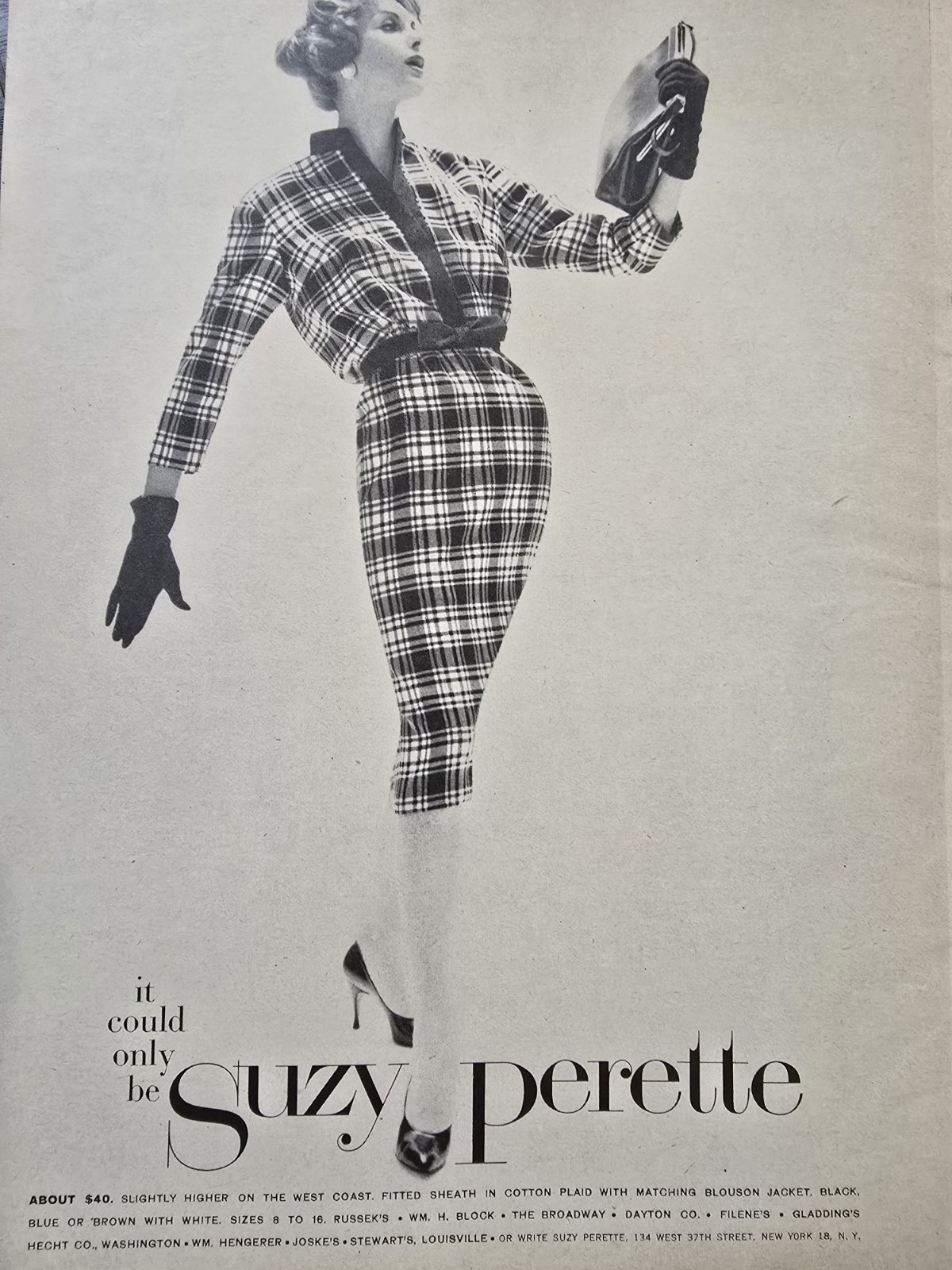 1958 Women's Suzy Perette Cotton plaid Dress Vintage Fashion Ad 1958 Women's Suzy Perette Cotton plaid Dress Vintage Fashion Ad