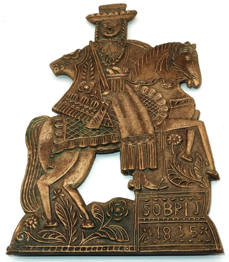 Antique Jóska Sobri Hungarian Outlaw Brigand 1835 Bronze Wall Plaque, 8 5/8