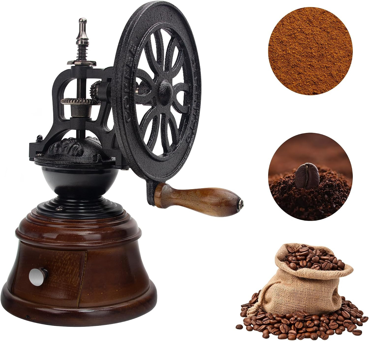 Classic Vintage Manual Coffee Grinder - Black & Brown, 10.63x5.75 Inch