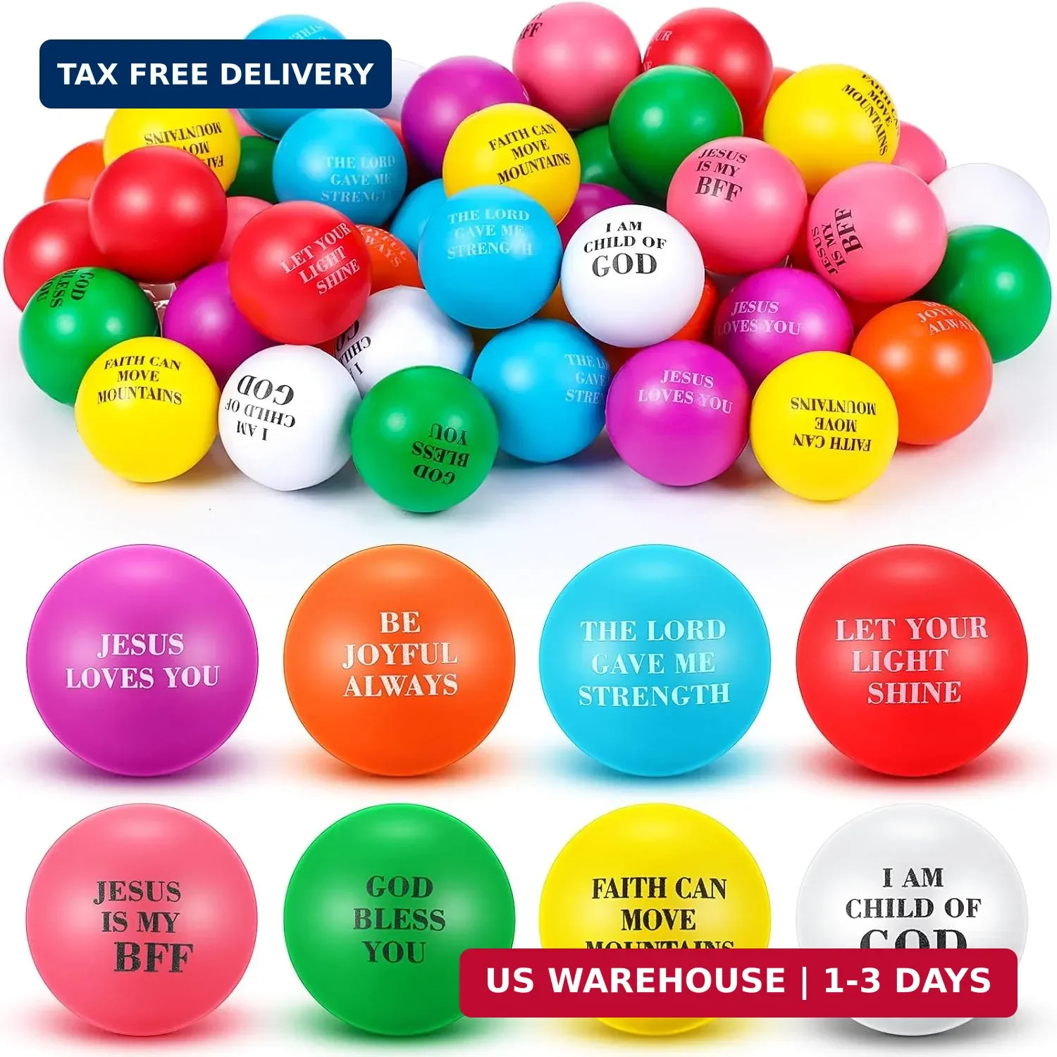 Silipull 48 Pcs Christian Bible Verse Balls Bulk, Bible Toys for Kids