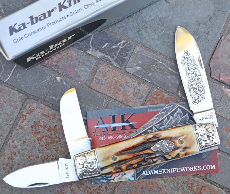 Mint/Old Stock 1990 KABAR BOXCAR WHITTLER 3 Blade Pocket Knife w/Genuine Stag Mint/Old Stock 1990 KABAR BOXCAR WHITTLER 3 Blade Pocket Knife w/Genuine Stag