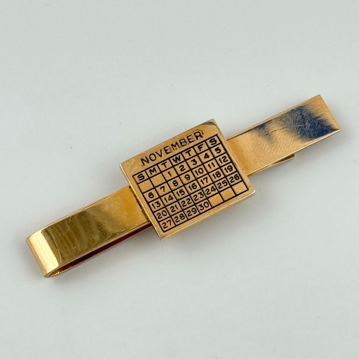 Lex-Let Quality November Calendar Gold Tone Tie Clip Vtg Mens Novelty Birthday