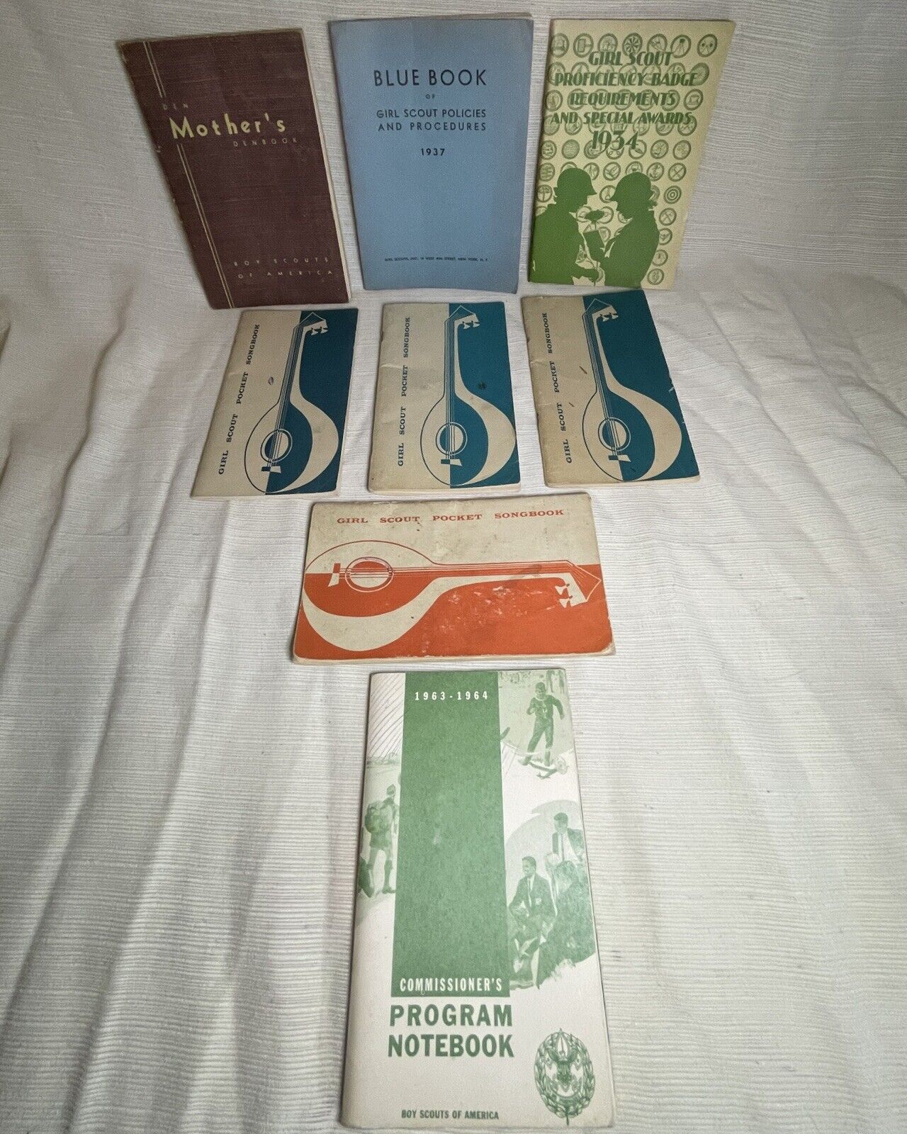 Lot of 8 Vintage Scout Books Handbook Den Mother Book Scout Blue Book 30’s-60’s