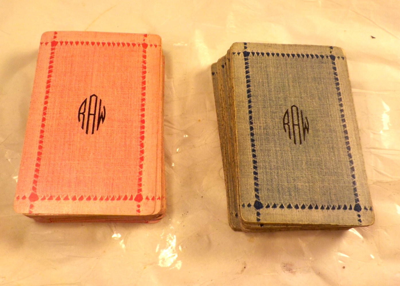 Vtg 2  Decks Playing Cards A. DOUGHERTY-Monogrammed (RAW) Rad-Bridge-RED & BLUE
