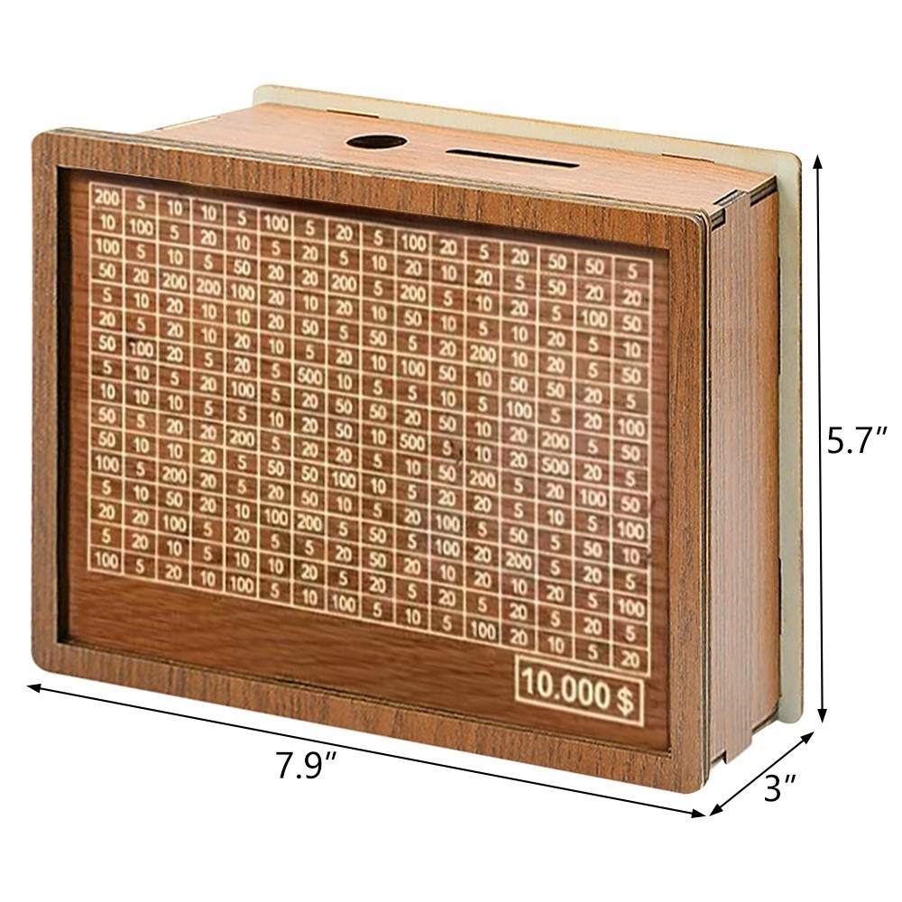 10000 Savings Challenge Wooden Money Storage Box Piggy Bank for Adults