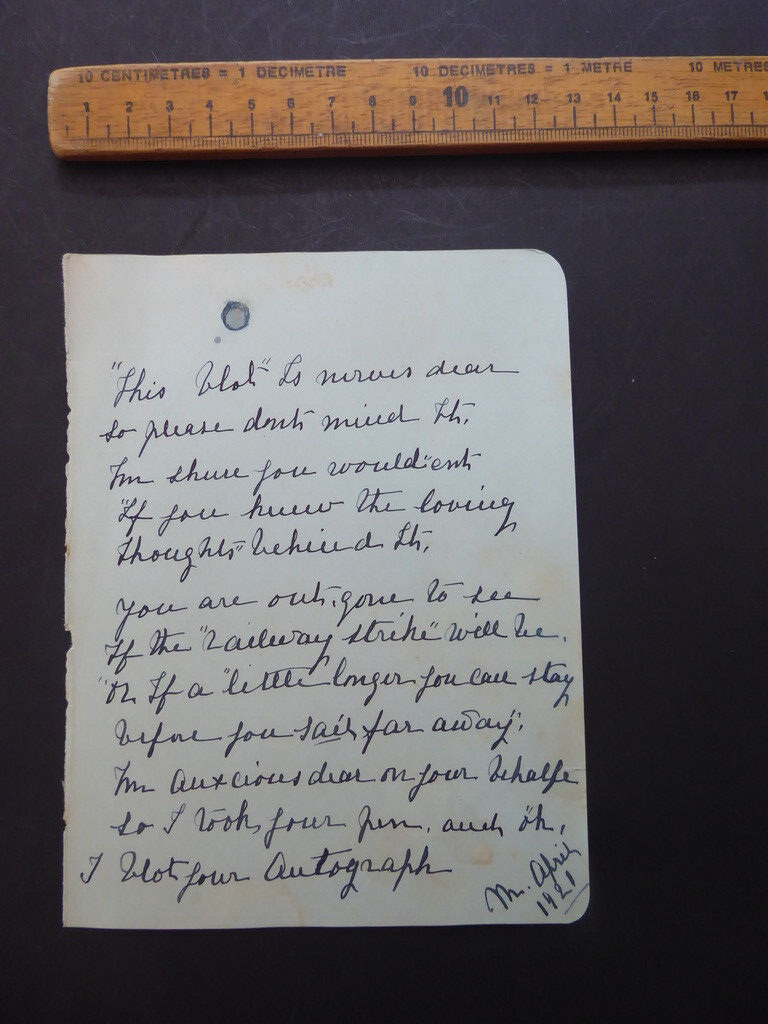 Poem 1921 Railway Strike reference scrap book page penmanship