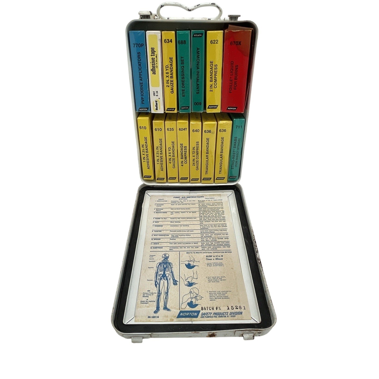 Vintage Alabama Power Company Metal First Aid Kit 16 Unit Norton Safety Box