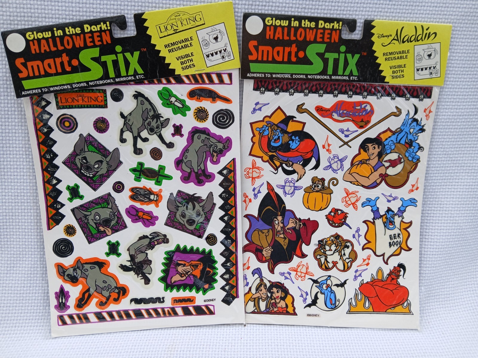 Vintage New 1990s Disney Aladdin Lion King Halloween Stickers Smart Stix Decals 