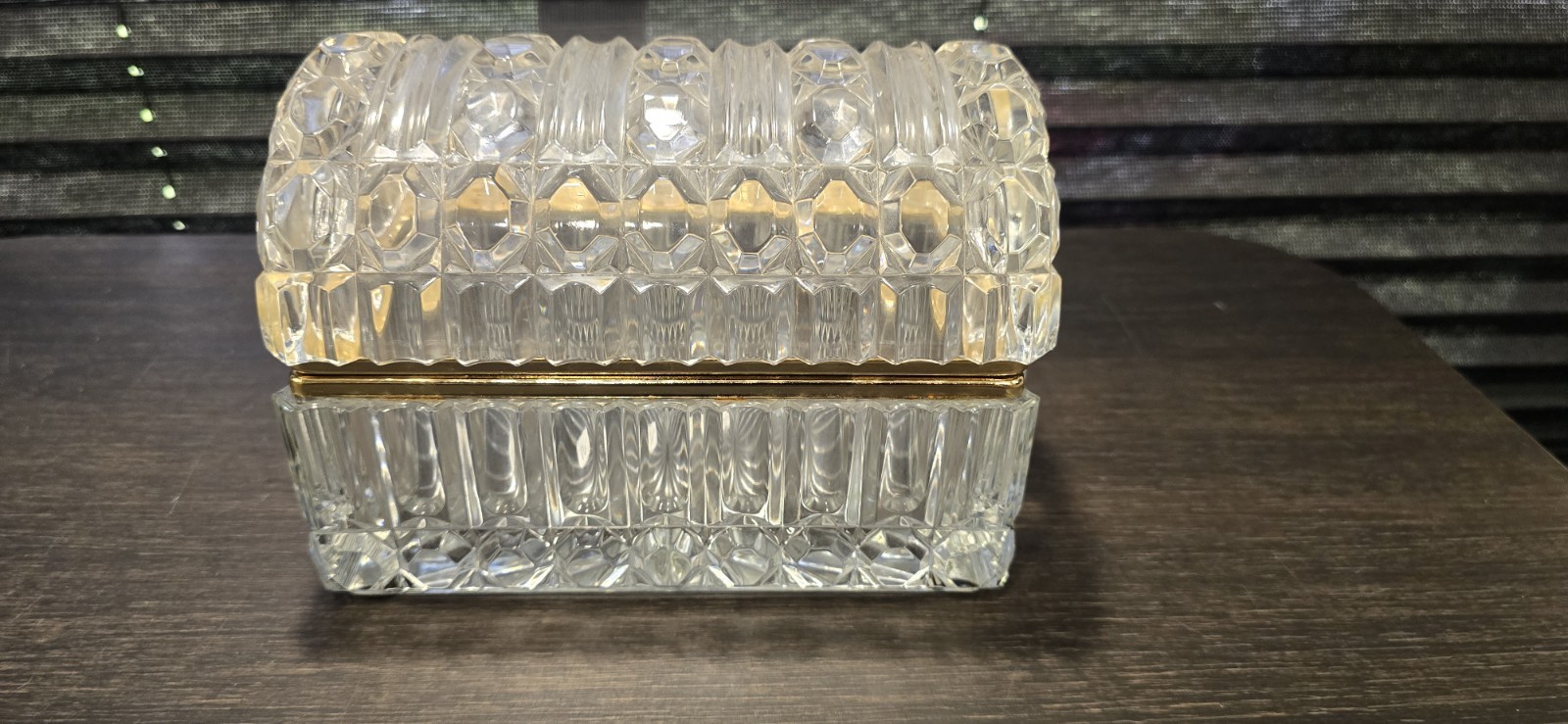 Baccarat Style Hollywood Regency Cut Glass Trinket Box Domed Hinged Lid 5 lb11oz