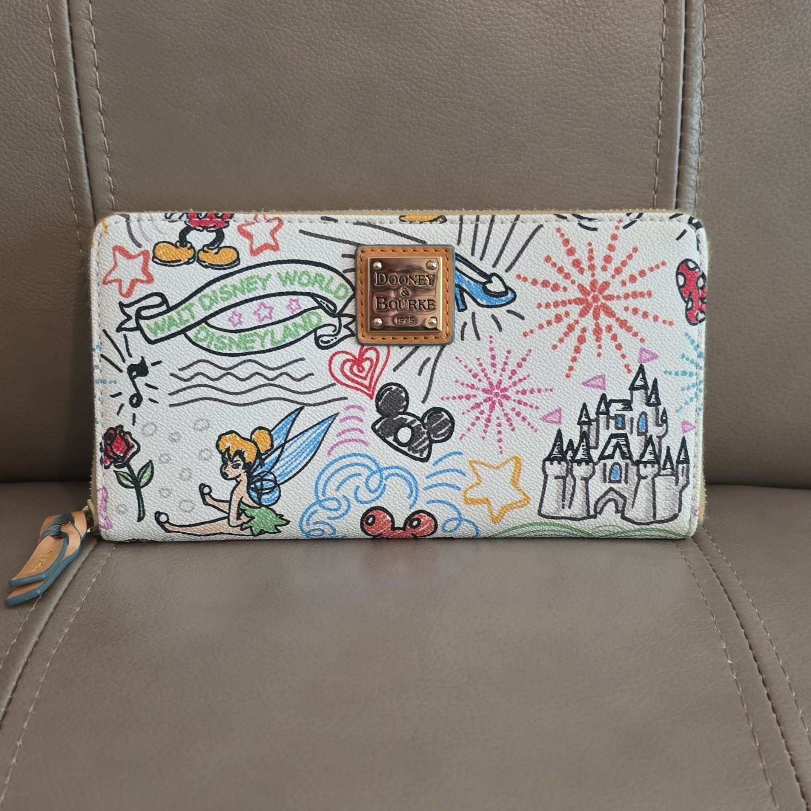 Dooney & Bourke Disney Mickey Mouse Tinker Bell Large Zip-Around Wallet White