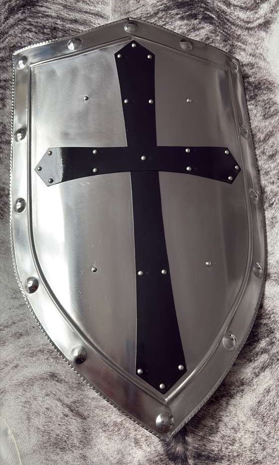 Medieval Knight Warrior Crusader Metal Shield Black Cross Knights Of Templar