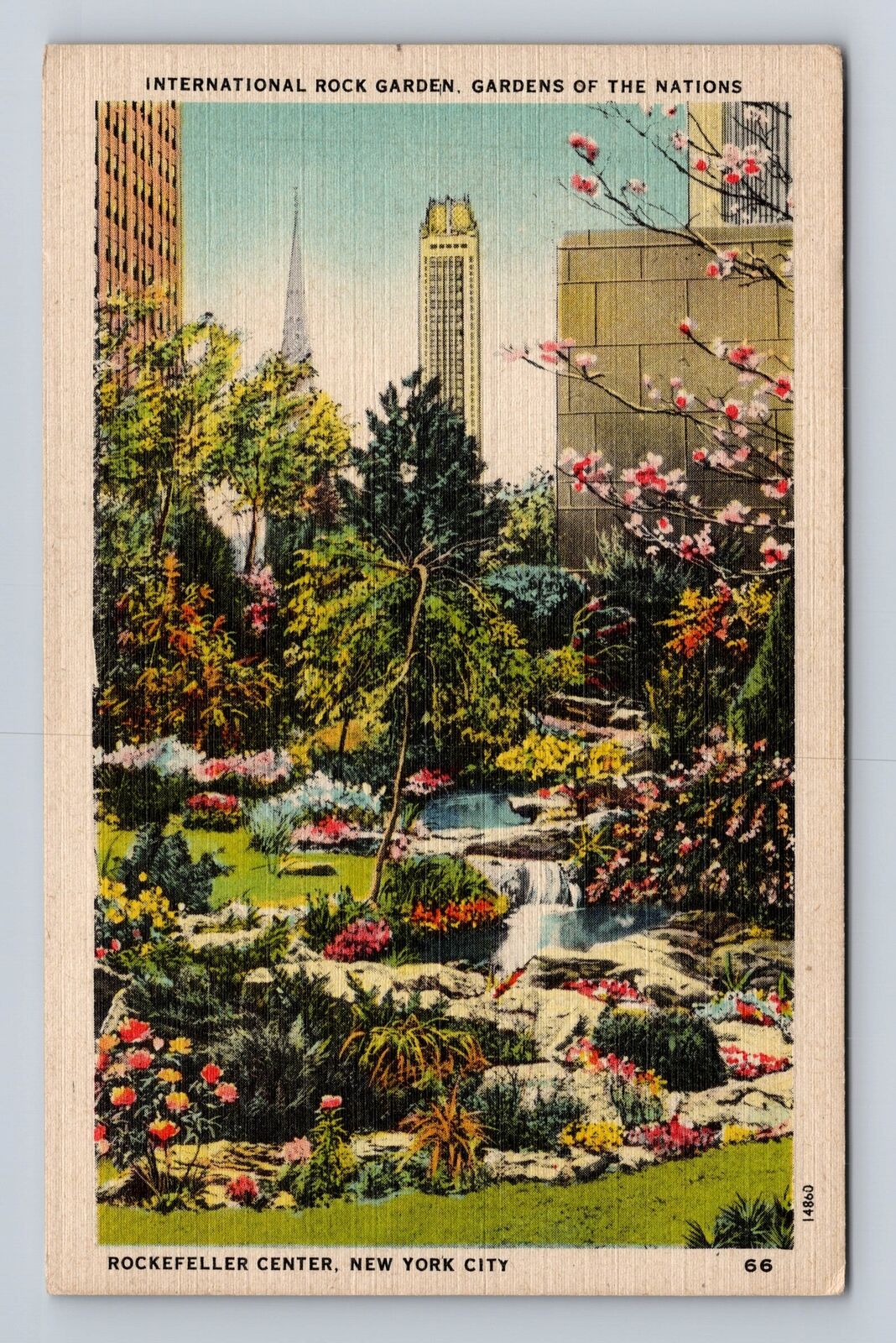 New York City NY, Rockefeller Center, Gardens of Nations, Vintage c1954 Postcard
