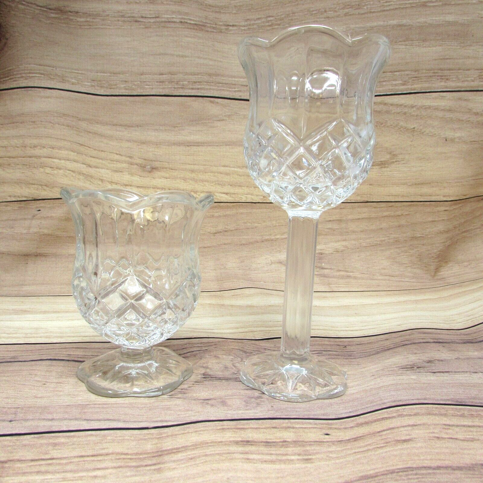 Home Interior Homeco Set of 2 Pedestal Tulip Votive Candle Holders Clear Glass