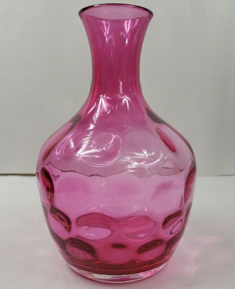 Vintage Cranberry Glass Thumbprint Coin Dot Barber Water Carafe Decanter Vase