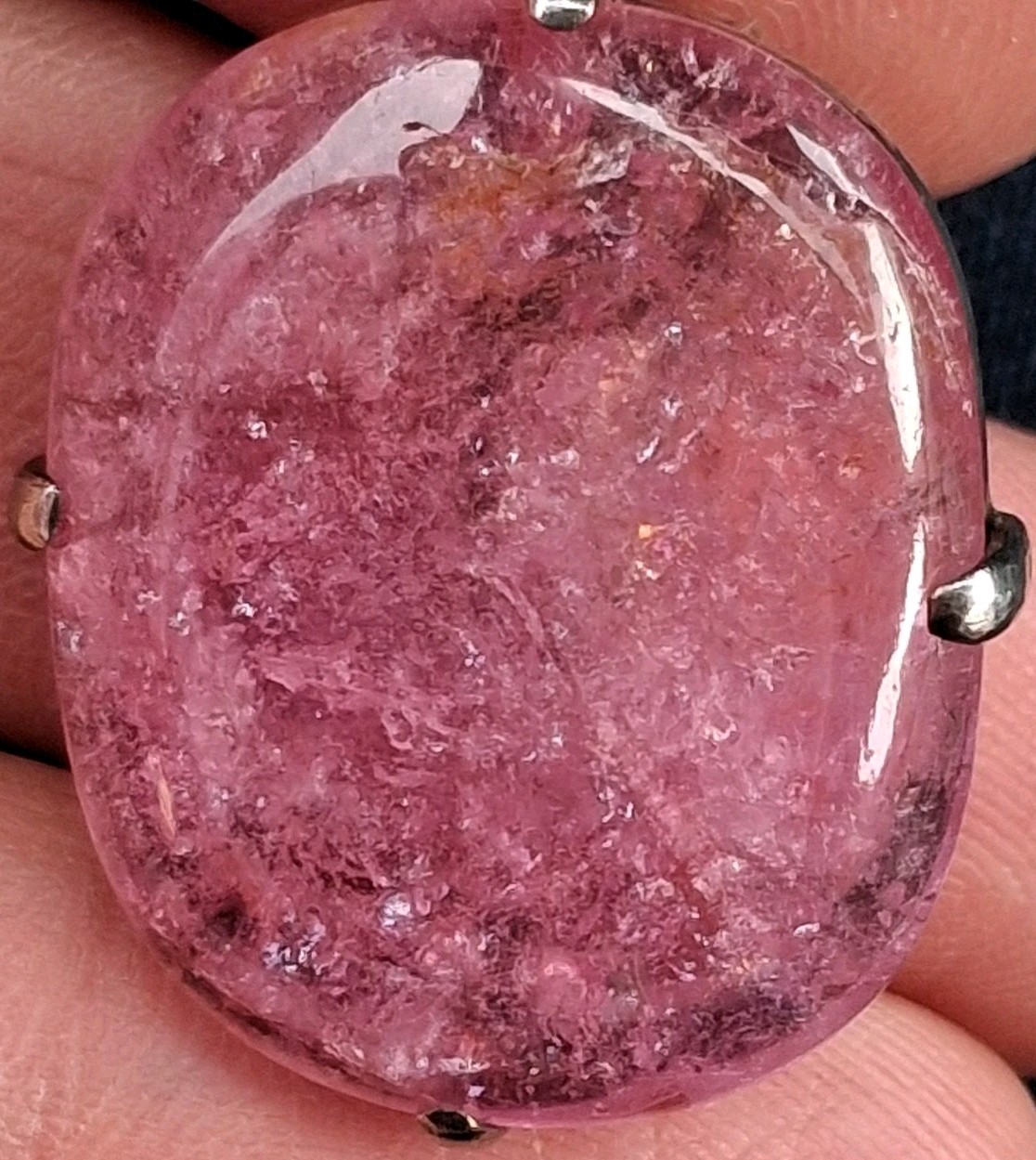 25mm X 21mm  Pink Tourmaline QING? CHINESE Export Silver Clip Pin 
