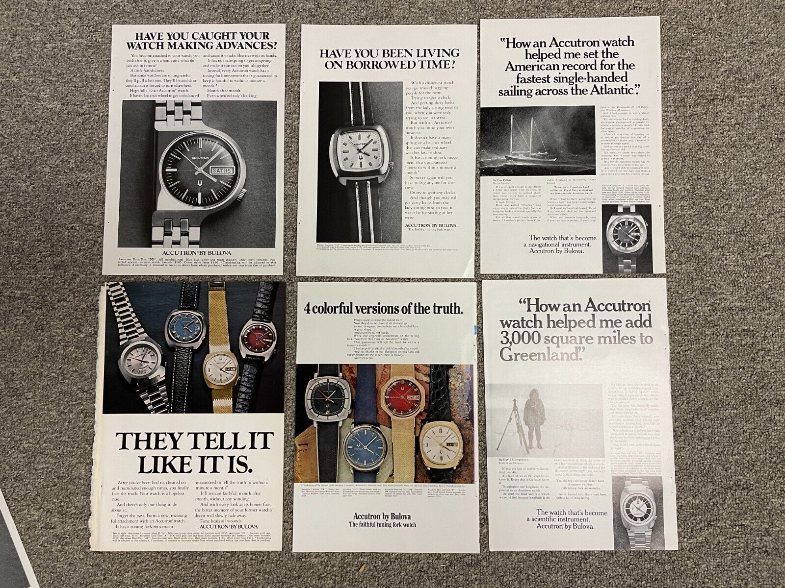 1970s Accutron by Bulova Watch Print Ad Lot of 6 - 10 x 7