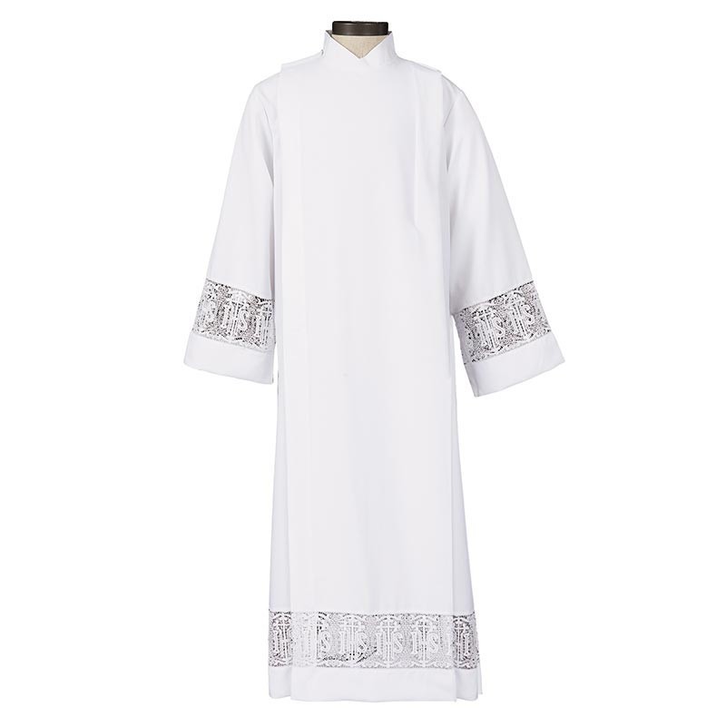 Latin Cross Lace Insert Front Wrap Alb Polyester Small Size Church Vestment
