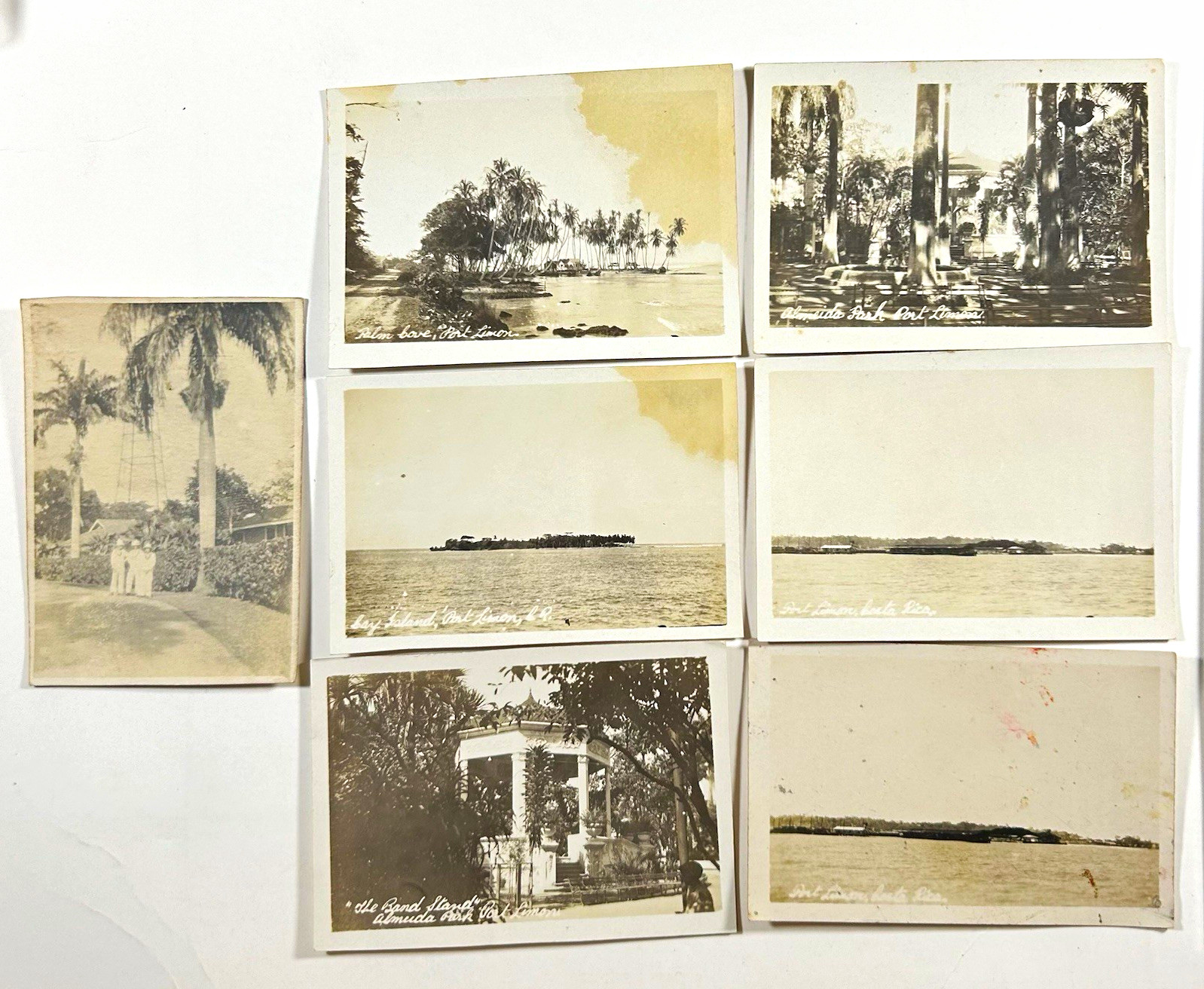 Lot 7 RPPC Port Limon Costa Rica 1920s-30s Almeida Park Bandstand Harbor Pier
