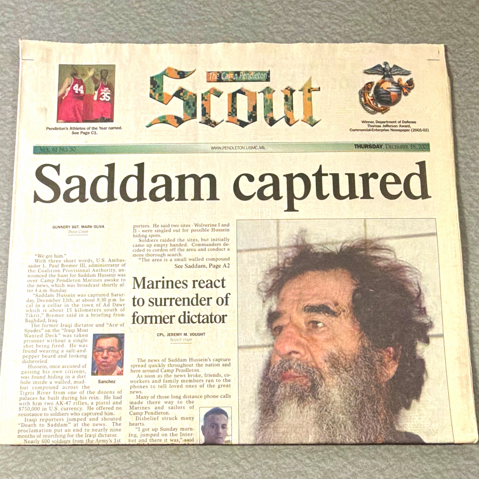 Vintage Dec 18, 2003 Camp Pendleton Scout “Saddam Captured” complete