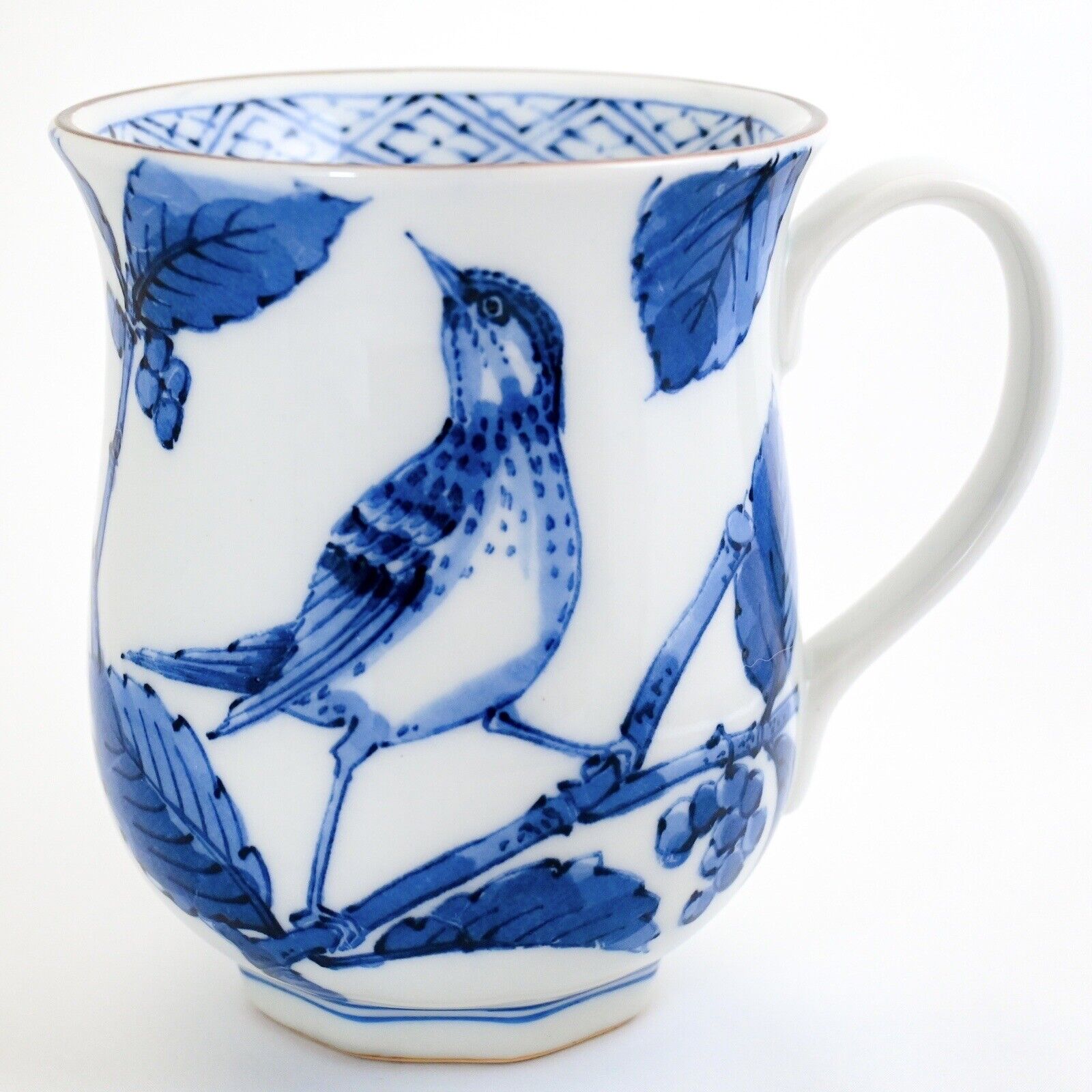 VTG Japanese Mug Cup Blue & White Tsugumi Bird on the Tree Porcelain Seto ware