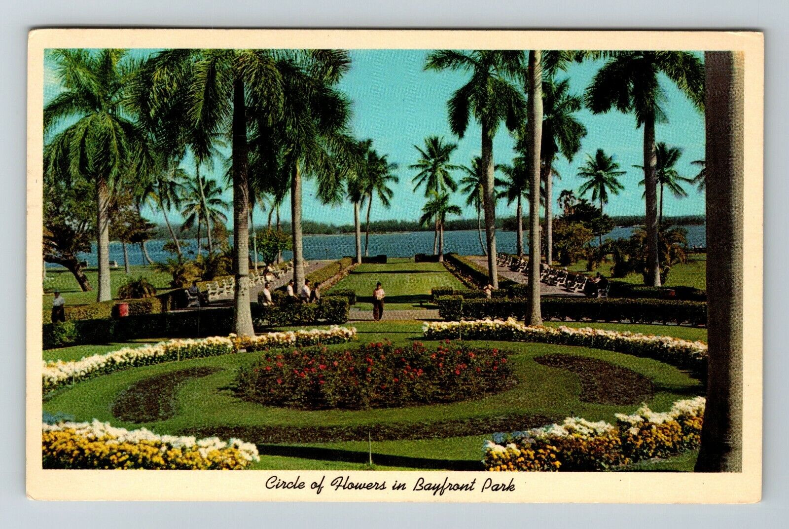 Miami FL-Florida, Circle Of Flowers, Bayfront Park  Vintage Souvenir Postcard