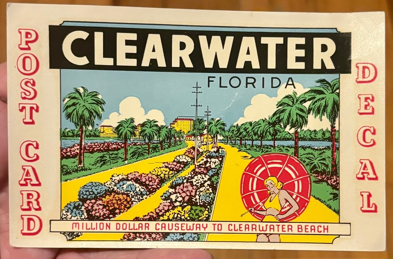 Vintage Clearwater Florida Souvenir Postcard Decal