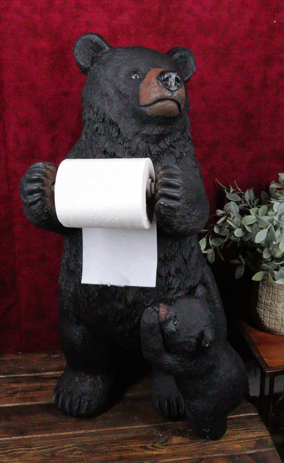 Western Black Mother Bear With Cub Toilet Paper Holder Floor Standing Figurine Western Black Mother Bear With Cub Toilet Paper Holder Floor Standing Figurine