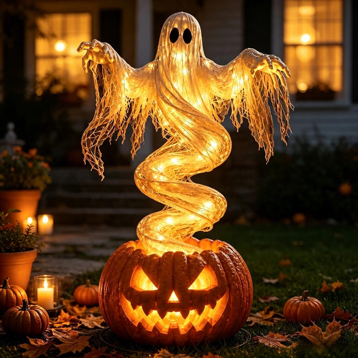 LED Swirling Ghost Pumpkin Yard Lamp | Lighted Halloween Garden Decor, Outdoor L LED Swirling Ghost Pumpkin Yard Lamp | Lighted Halloween Garden Decor, Outdoor L