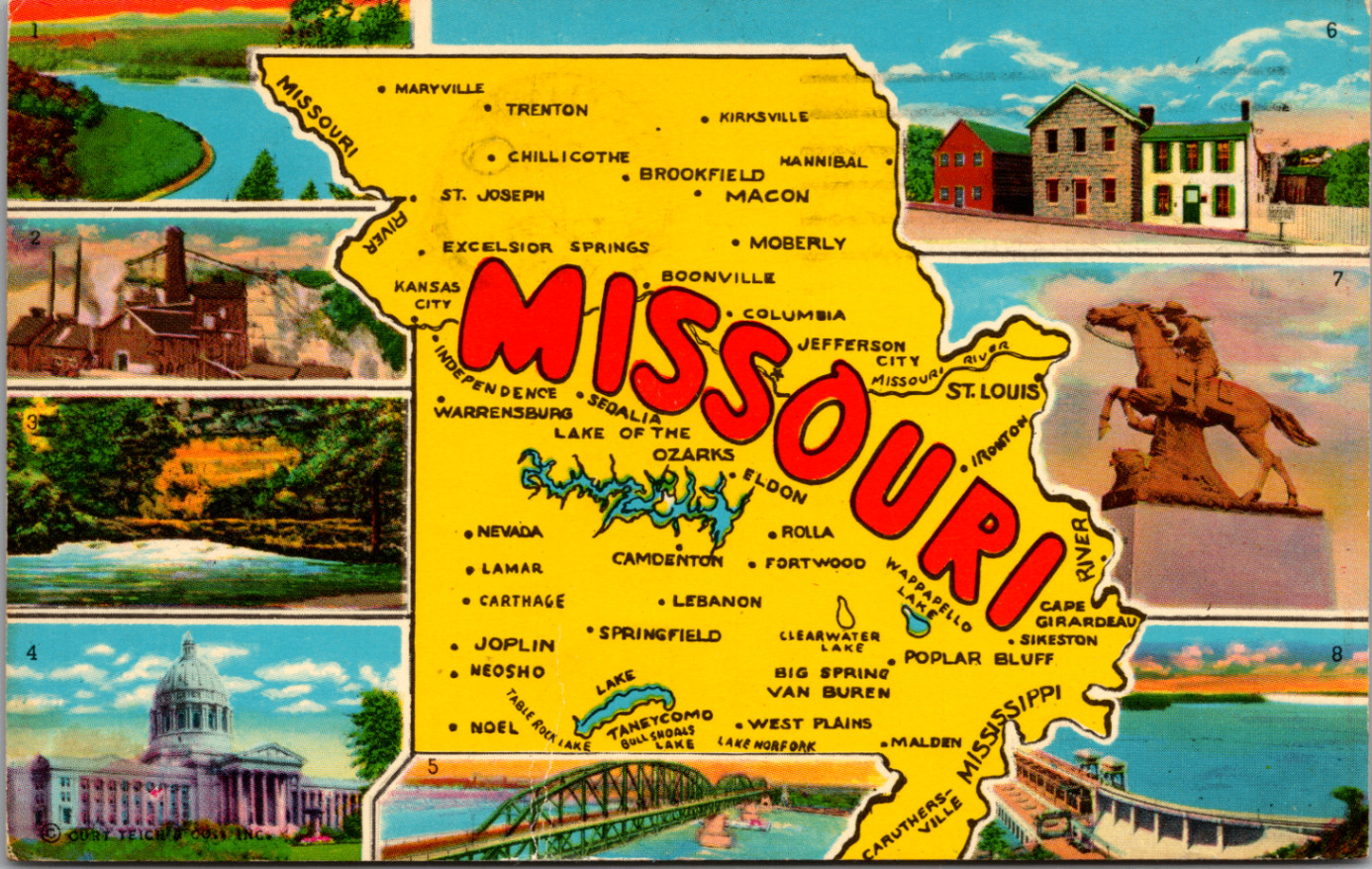 Vintage Missouri Map Postcard - Curt Teich Linen, 1964 Posted