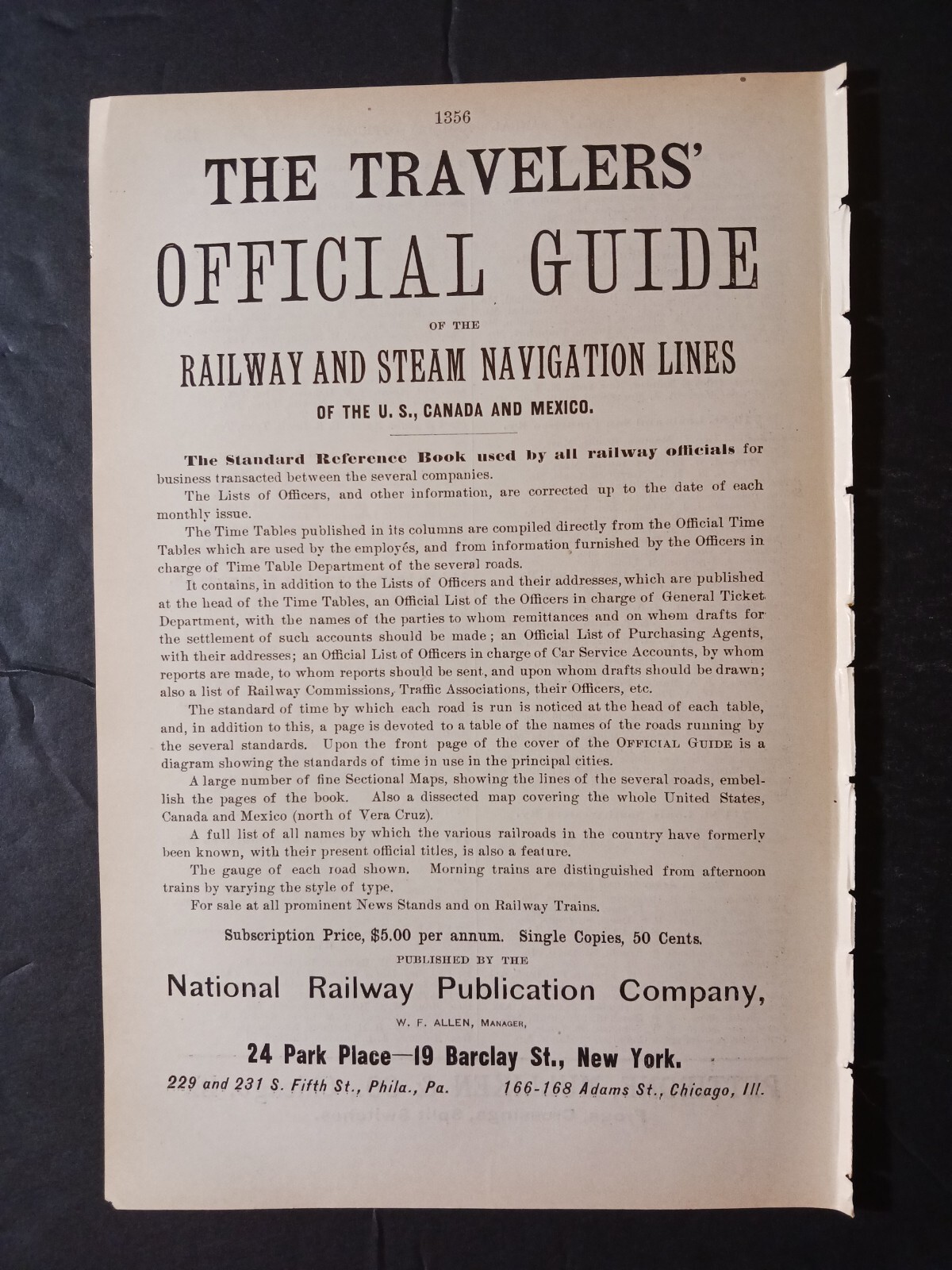 1891 print ad Travelers\' official guide of the Railway and Steam Navigation 