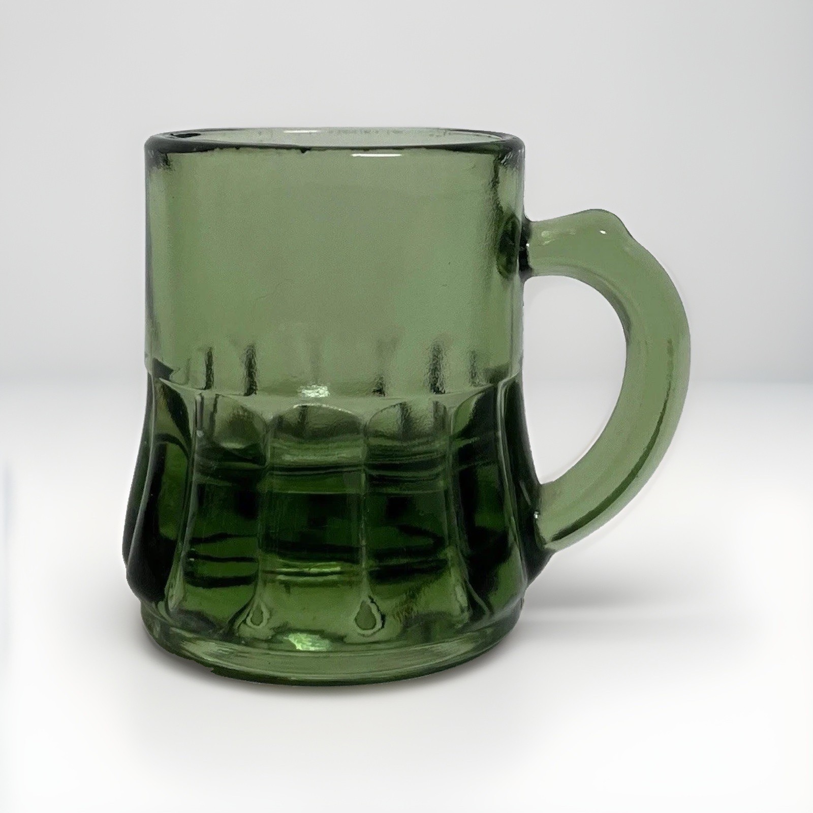 Vintage Federal Glass Mini Beer Mug Shot Glass Green Toothpick Holder 2” Decor