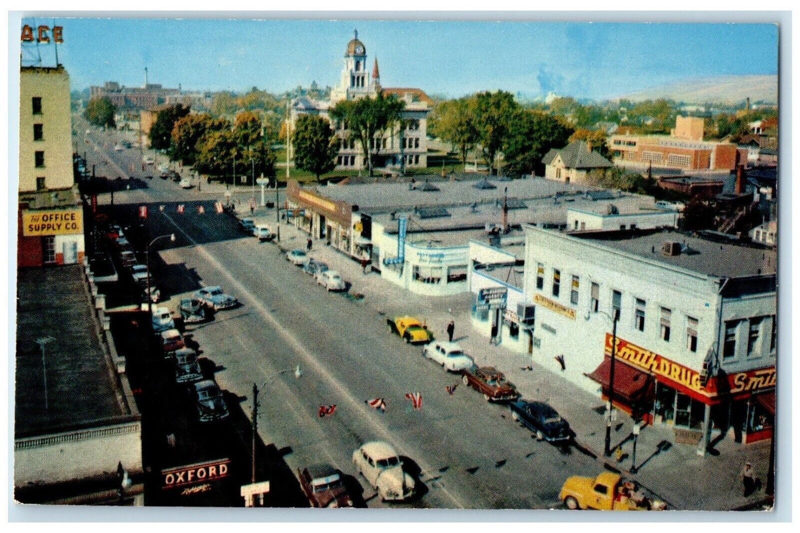 c1960 Aerial View Broadway Exterior Building Missoula Montana Vintage Postcard