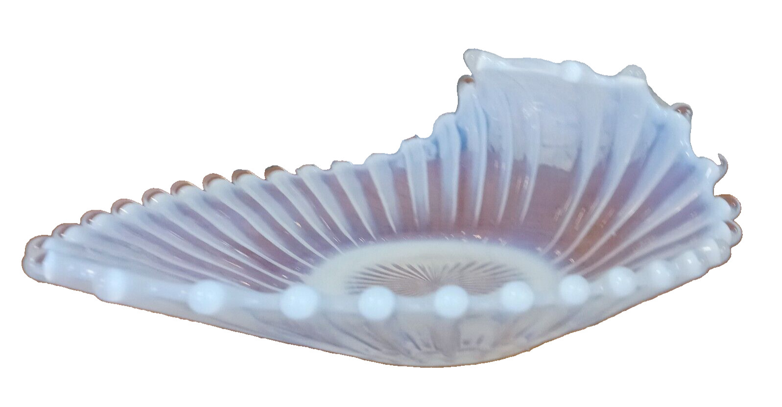 Fostoria 1960's Heirloom White Opalescent Handled (Rolled End) Bon Bon Dish Fostoria 1960's Heirloom White Opalescent Handled (Rolled End) Bon Bon Dish