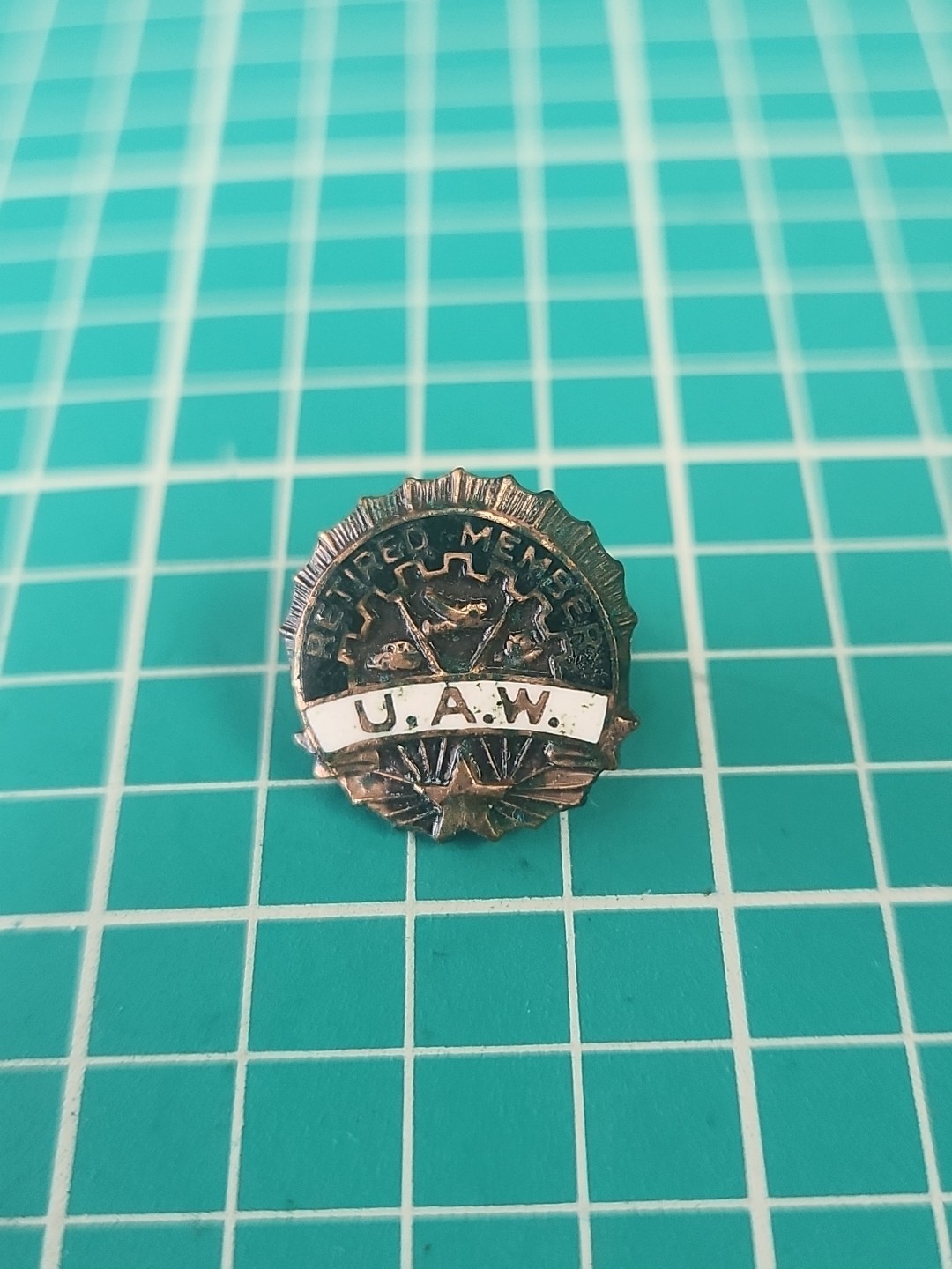 Vtg UAW Retired Member Gold Tone Lapel Pin