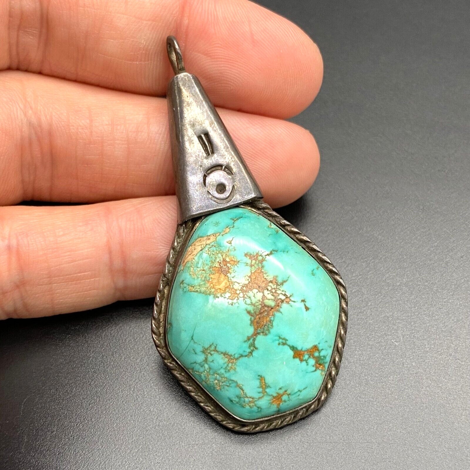 Vintage Navajo Native Turquoise Silver Pendant