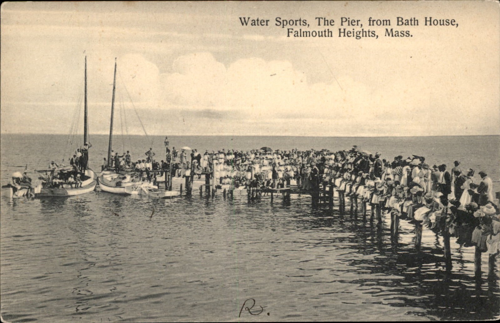 Falmouth Heights MA Water Sports Pier c1900s-10s Vintage Postcard
