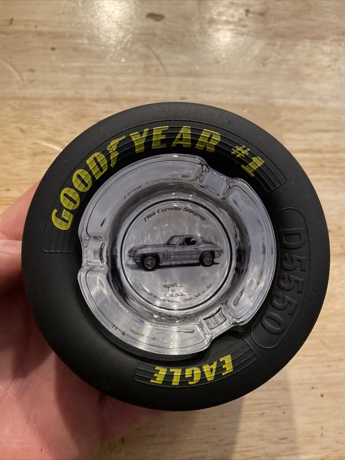 Goodyear Tires Ashtray Corvette NASCAR Glass on Rubber Chevrolet Chevy Collector