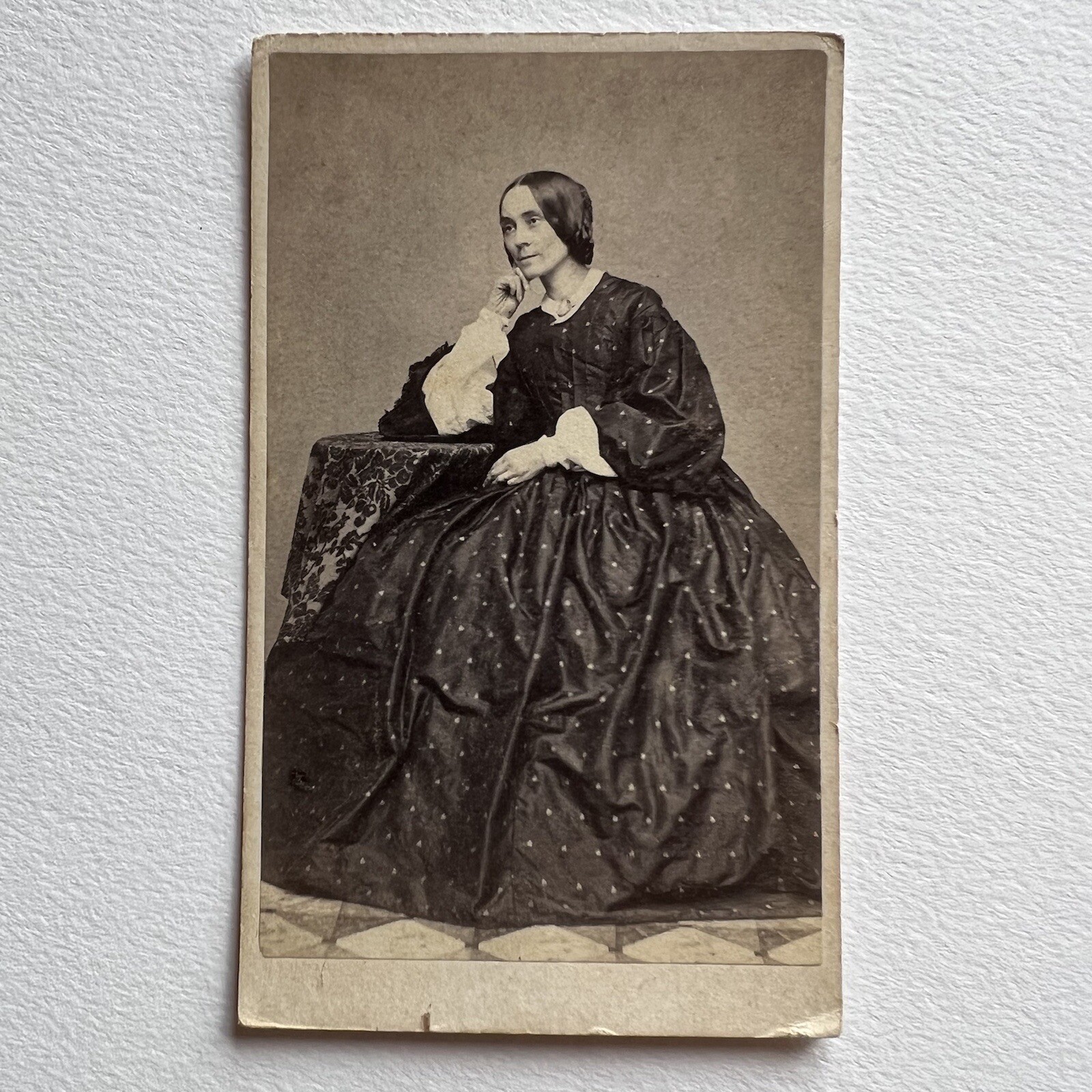 Antique CDV Photograph Beautiful Woman Civil War Era Amazing Dress Boston MA