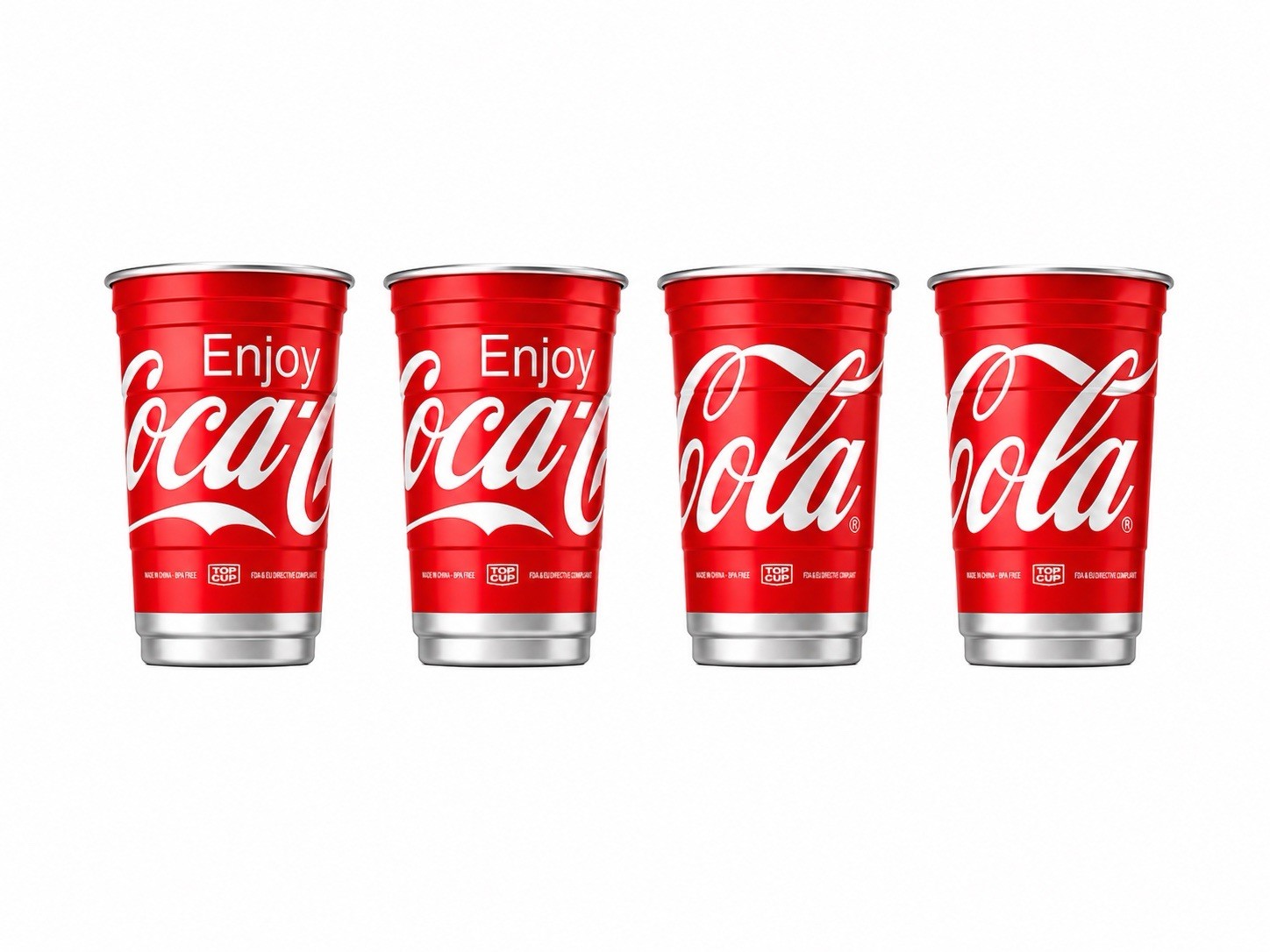 Coca-Cola Aluminum Cups 20 oz Set of 4 Reusable Party Cups USA Coke New