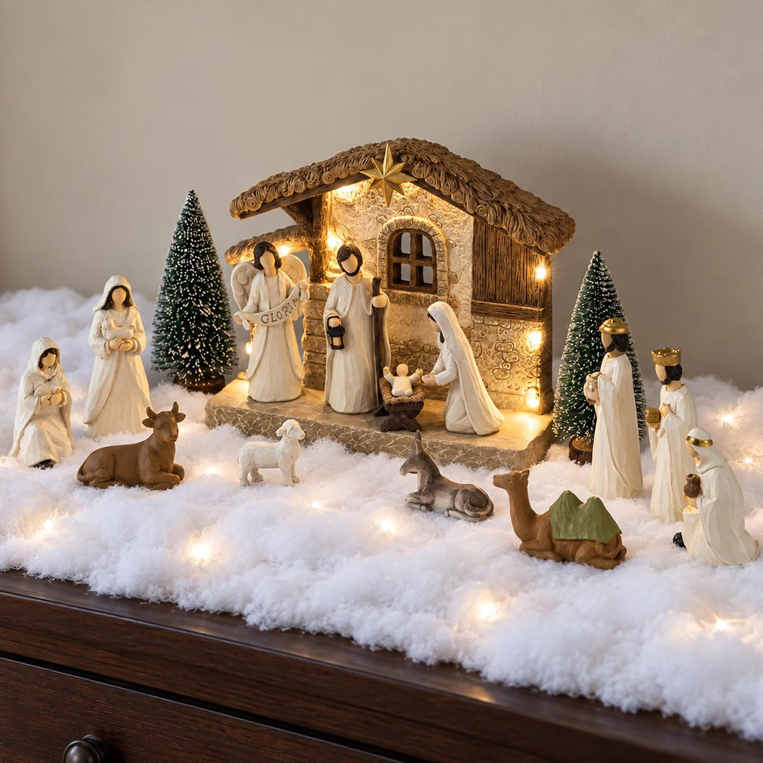 17 Pcs Christmas Nativity Set with Lighted Stable 17 Pcs Christmas Nativity Set with Lighted Stable